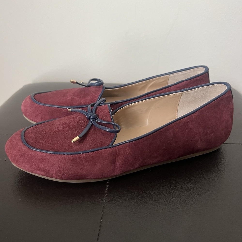 Crown & Ivy Women's Farrah Suede Driving Mocs Burgundy Loafers Size 6.5 M
